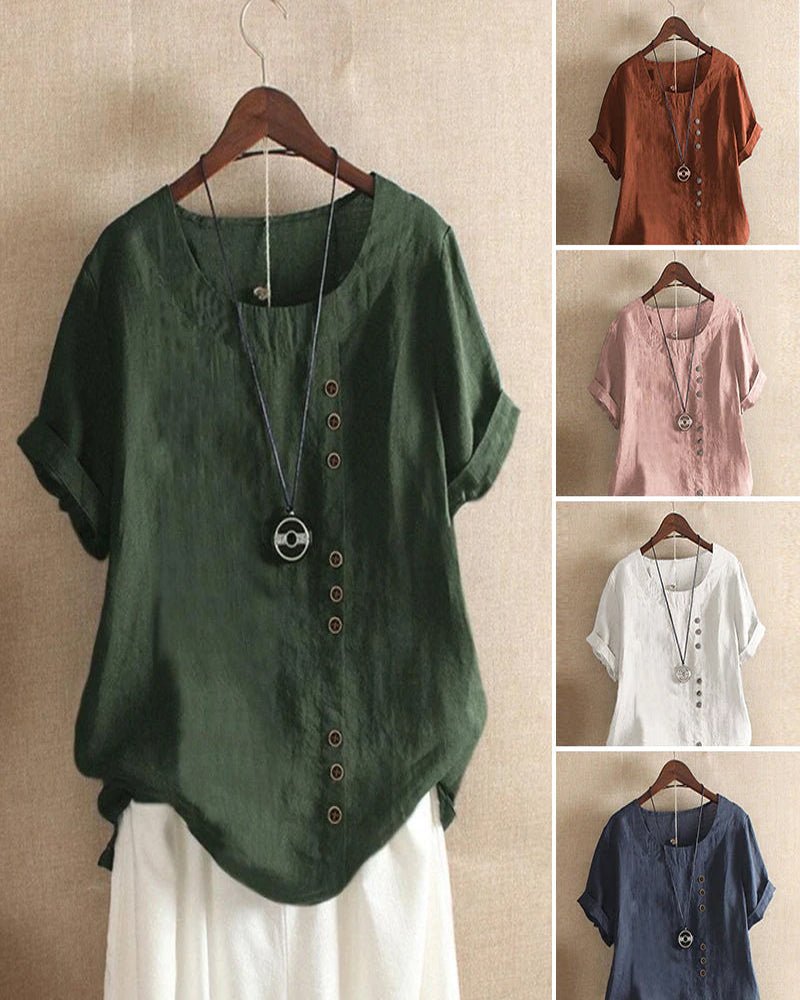 Hana | Women's Linen Button Front Short Sleeve Top Relaxed Fit