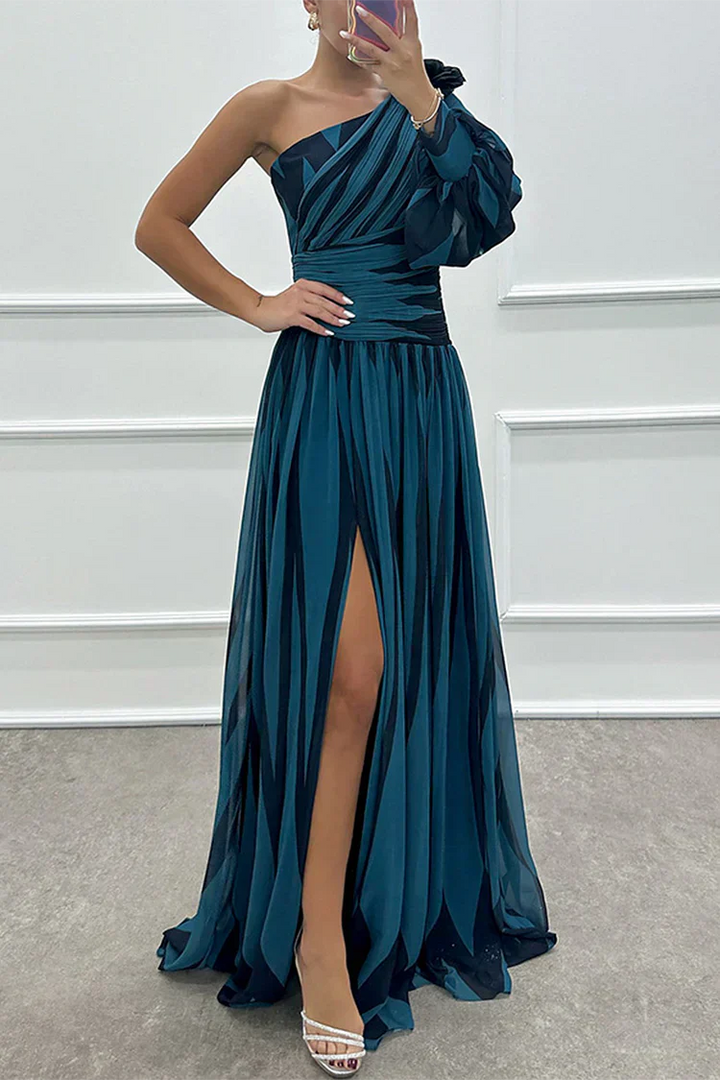 Chloe | Elegant Striped One Shoulder Maxi Dress