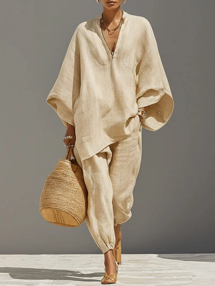 Set V-Neck Relaxed Sleeve Casual