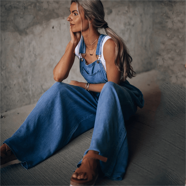 River | Women's Wide-Leg Denim Dungaree Jumpsuit
