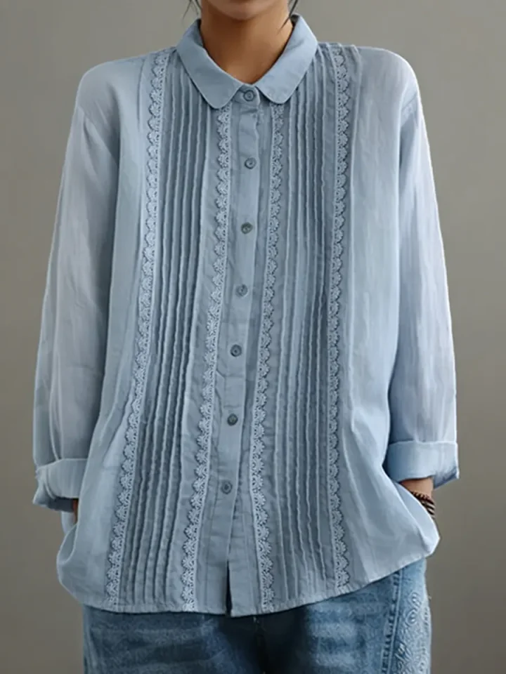 Clara | Women's Long Sleeve Pintuck Button Up Blouse Lace Detail