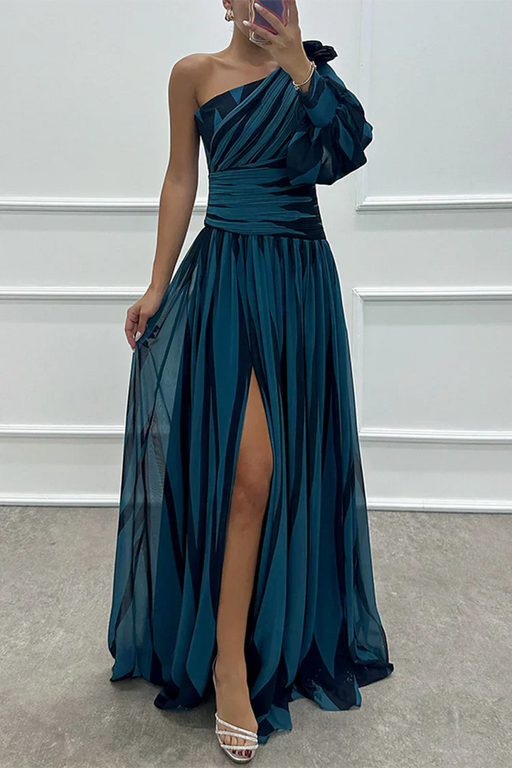 Chloe | Elegant Striped One Shoulder Maxi Dress