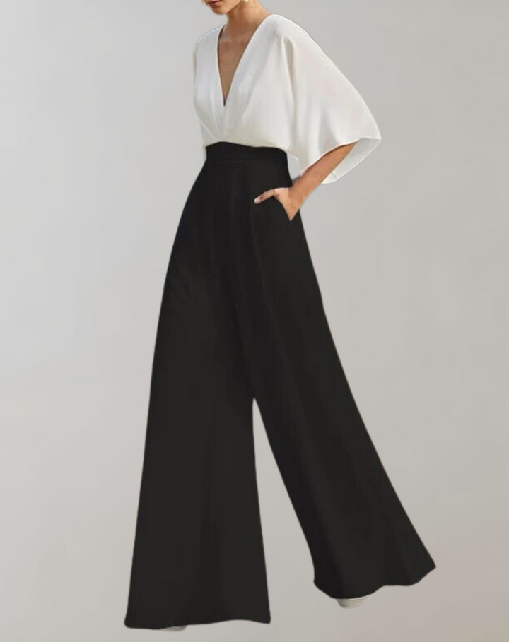 Serafina | Women's V-Neck Wide-Leg Jumpsuit Kimono Sleeve Formal Playsuit