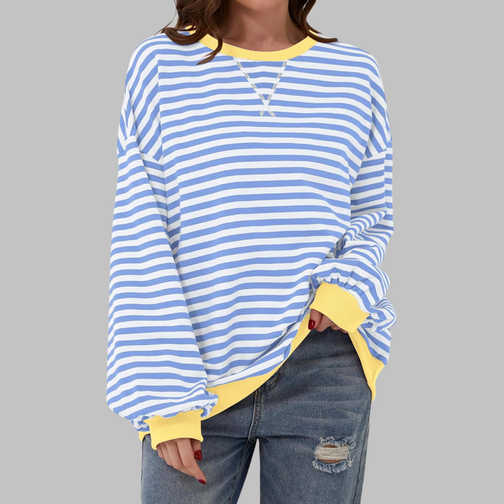 Remi | Women's Oversized Striped Long Sleeve Crew Neck Sweatshirt