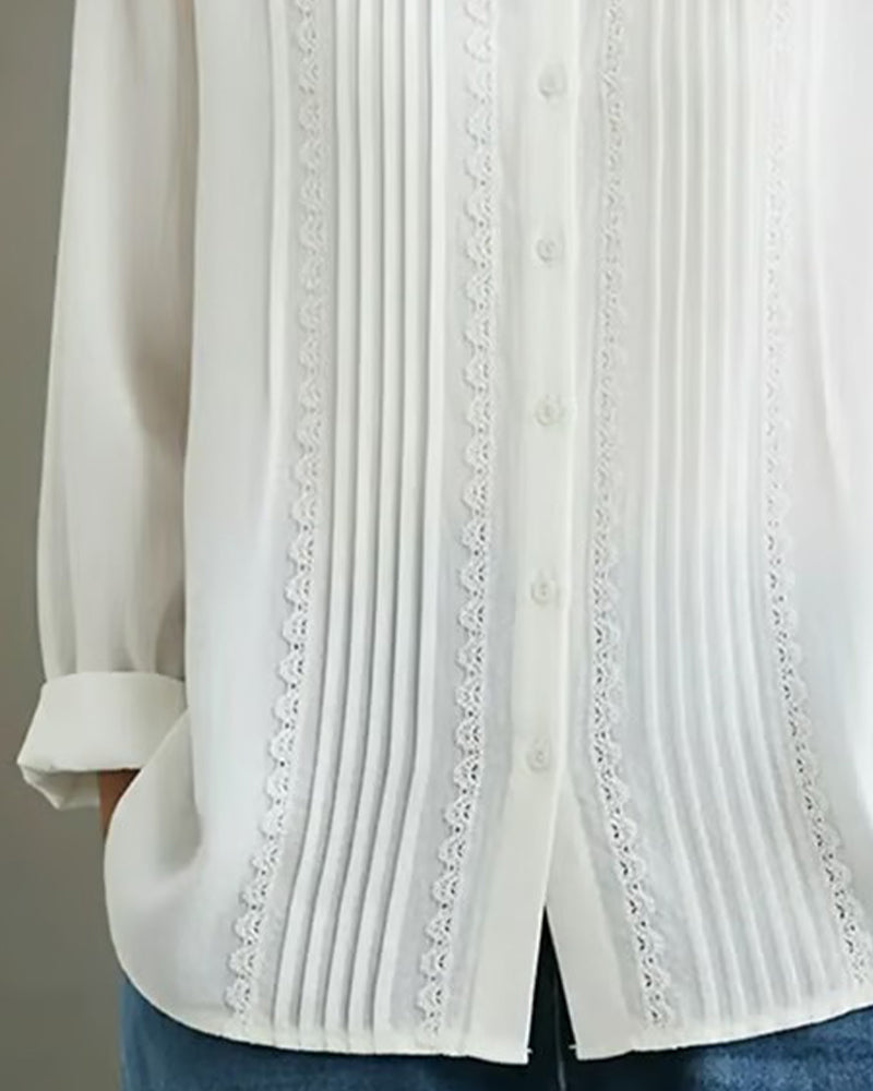Clara | Women's Long Sleeve Pintuck Button Up Blouse Lace Detail