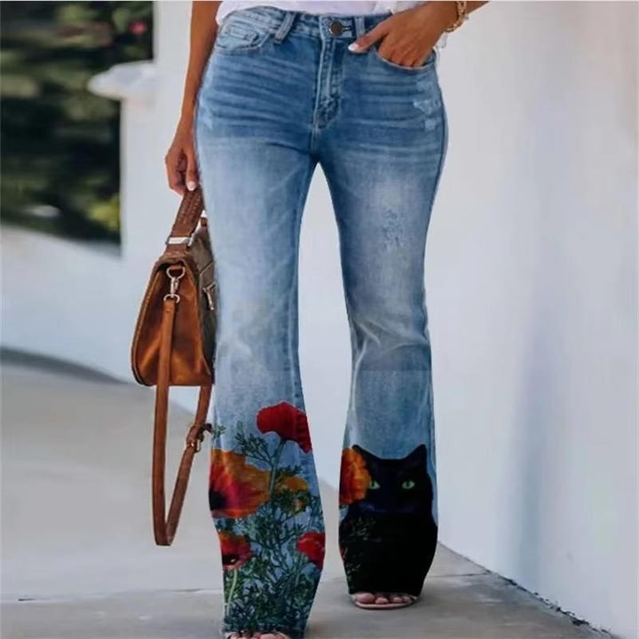 Dani | Women's Floral Print High Waist Straight Leg Jeans