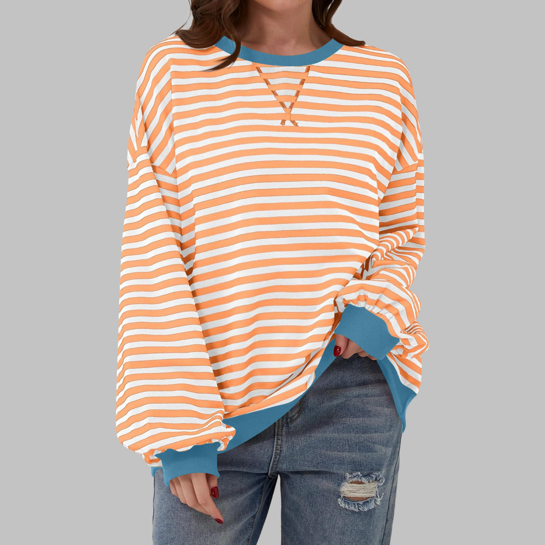 Remi | Women's Oversized Striped Long Sleeve Crew Neck Sweatshirt