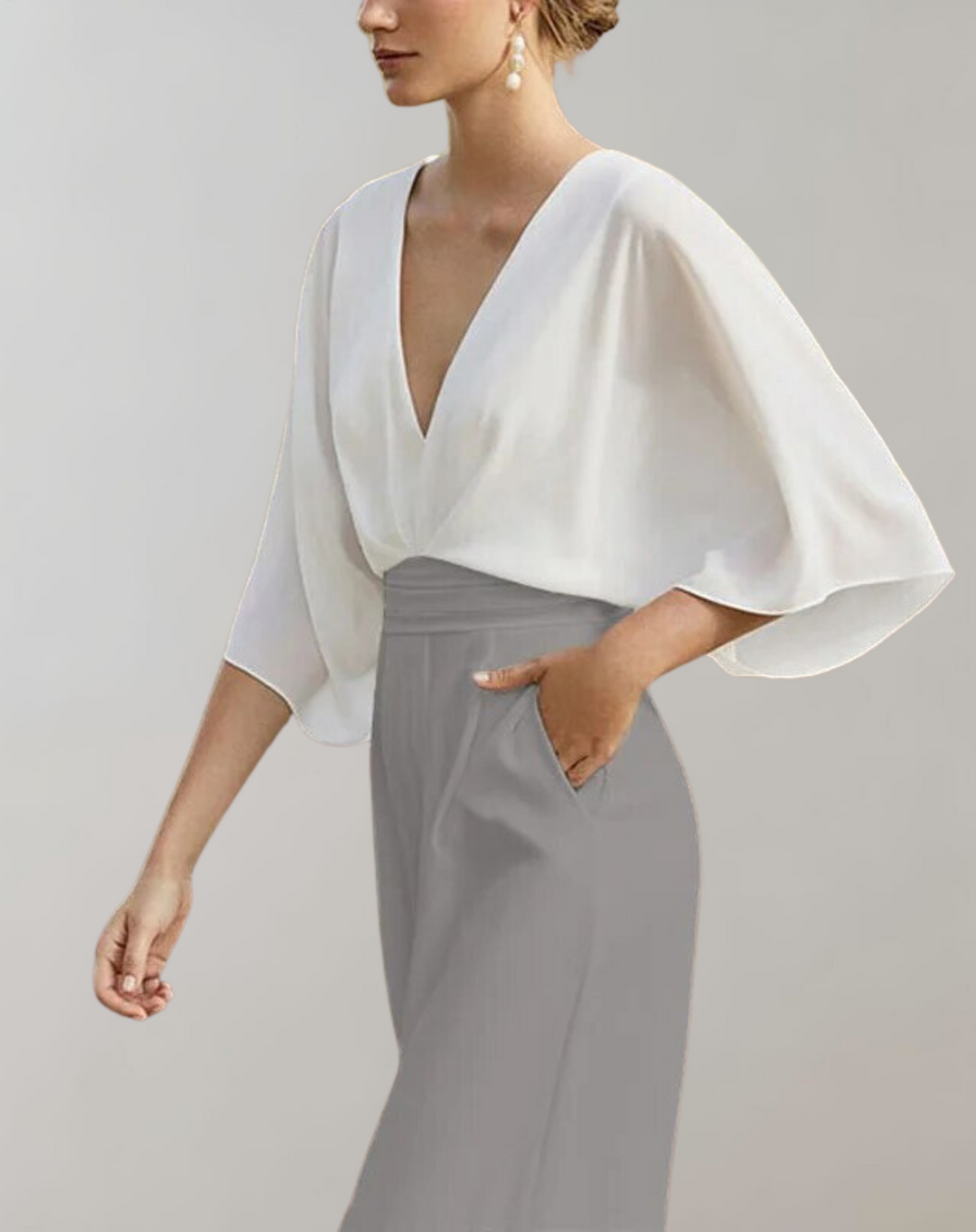 Serafina | Women's V-Neck Wide-Leg Jumpsuit Kimono Sleeve Formal Playsuit