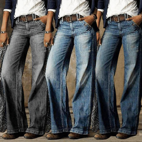 Stevie | Women's High Waist Wide Leg Jeans Flared Denim Retro Flares