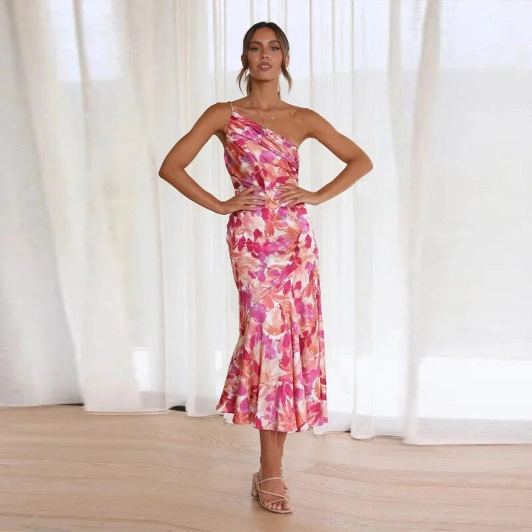 Sienna | Asymmetric Floral Print Midi Dress