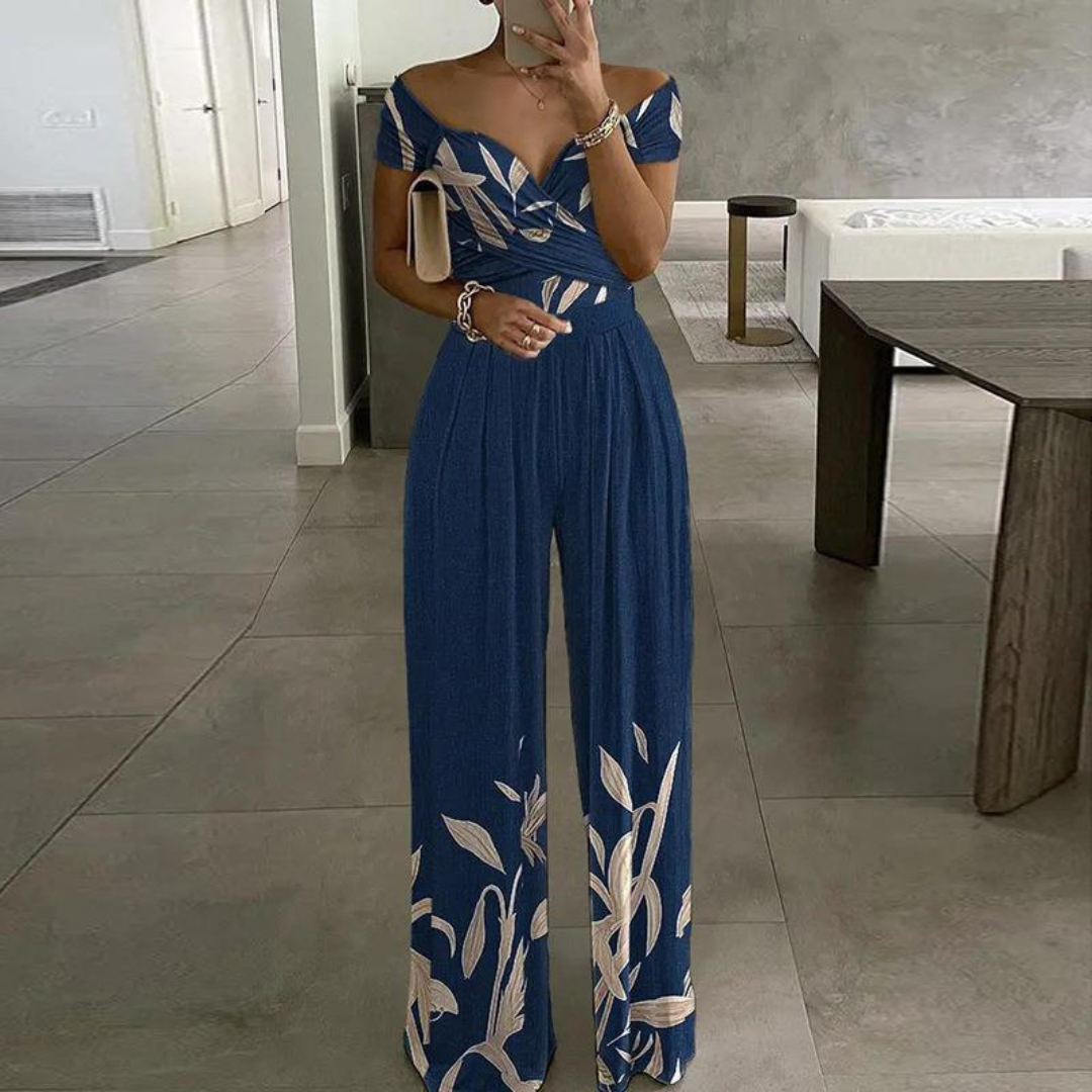 Luna | Women's Off Shoulder Wide Leg Printed Jumpsuit