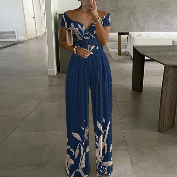 Luna | Women's Off Shoulder Wide Leg Printed Jumpsuit
