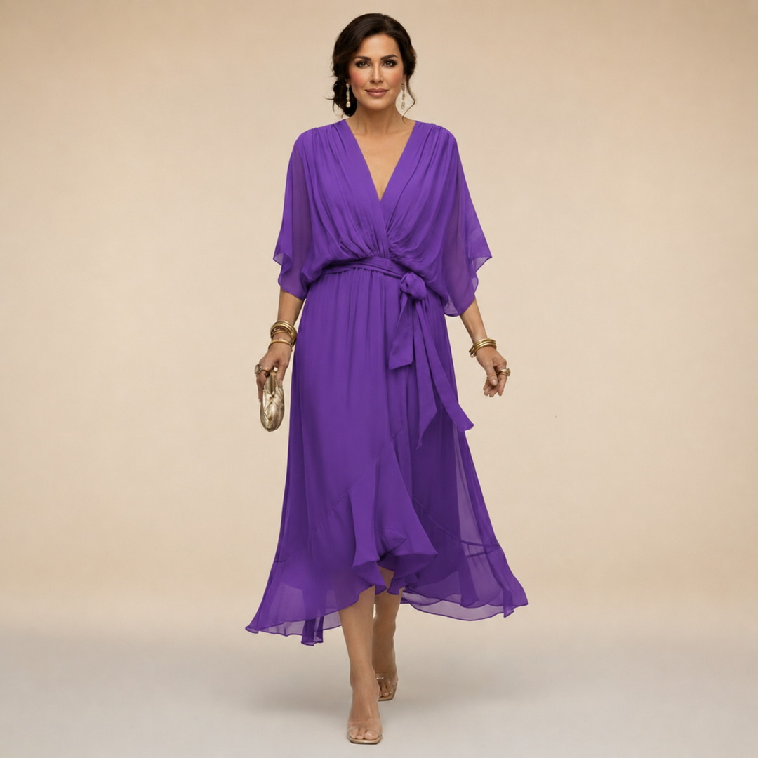Roxanna | Women's V Neck Wrap Midi Dress