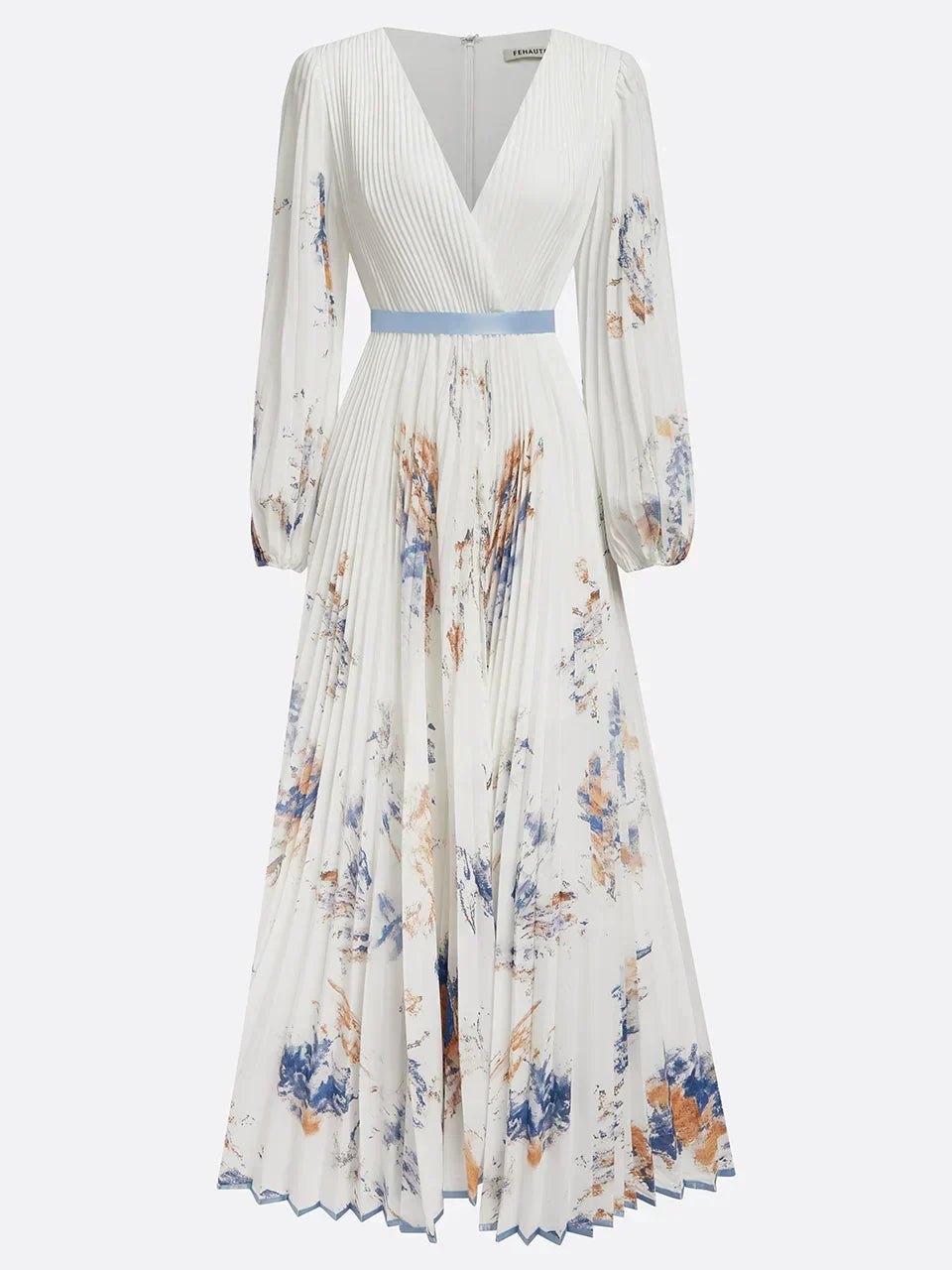 Halston | Elegant V-Neck Puff Sleeves Maxi Dress