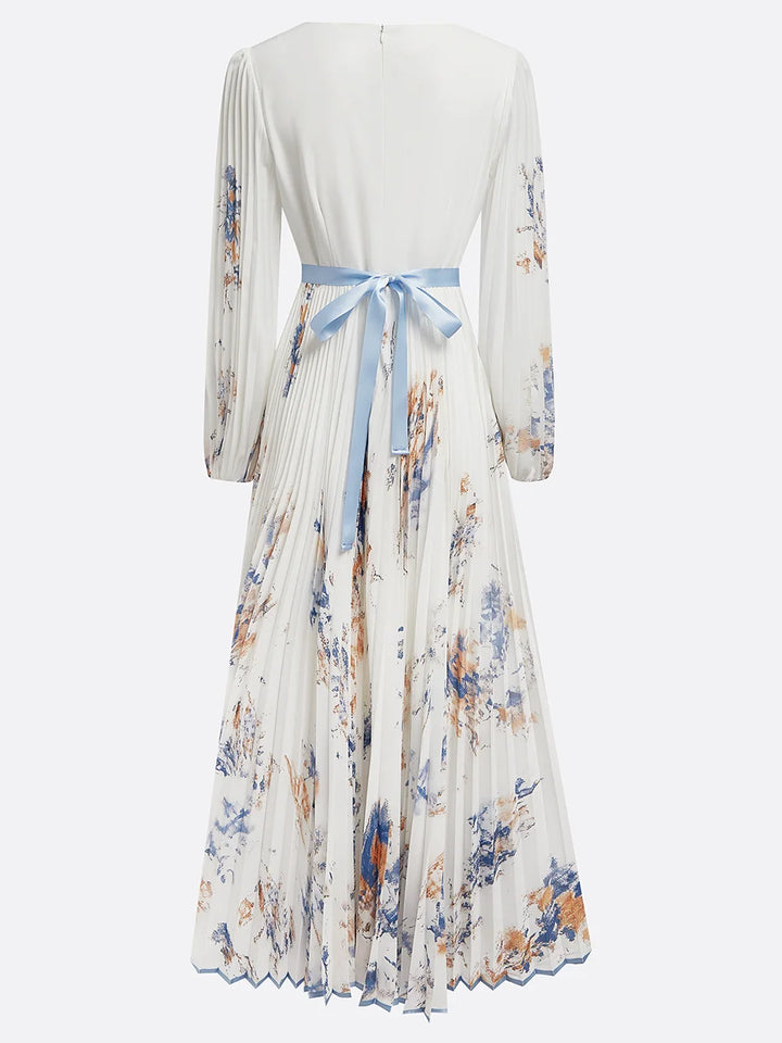 Halston | Elegant V-Neck Puff Sleeves Maxi Dress