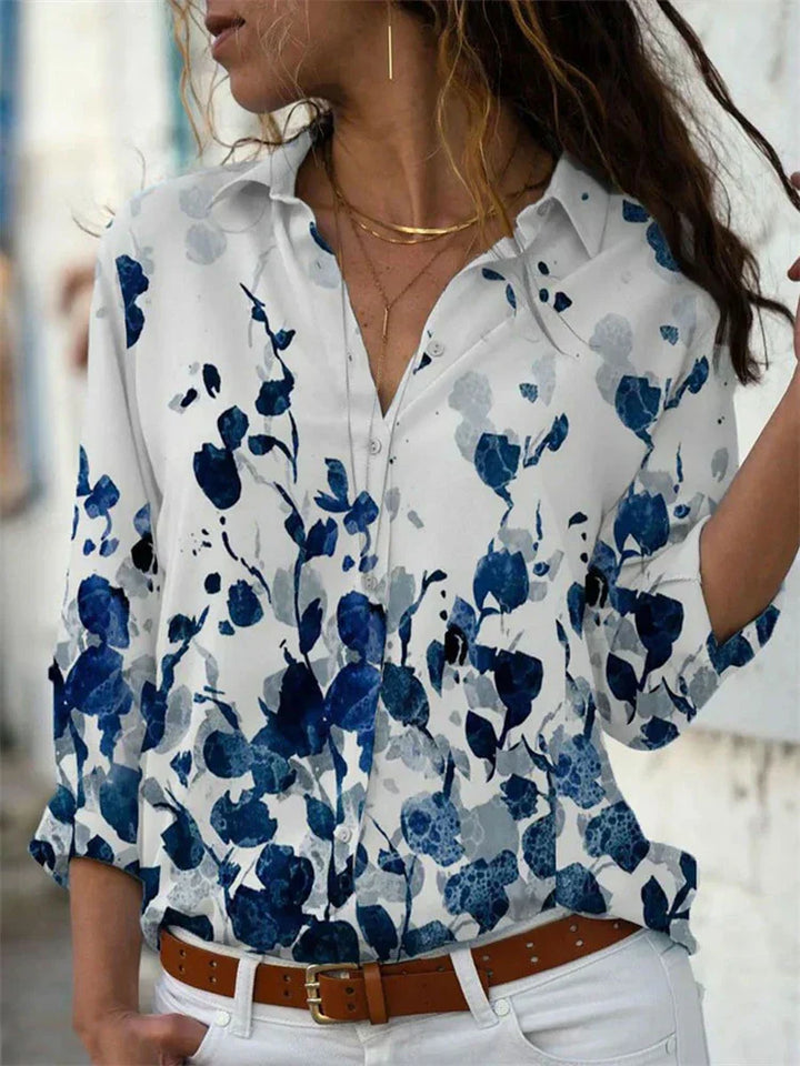 Petra | Women's Printed Long Sleeve Button Up Collared Shirt