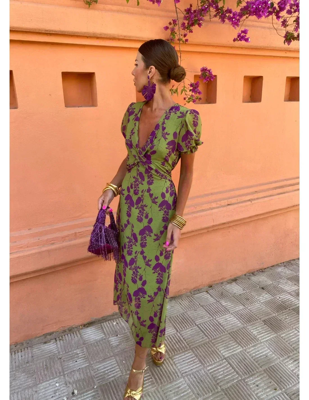 Lucinda™ | Boho V-Neck Floral Pleated Dress