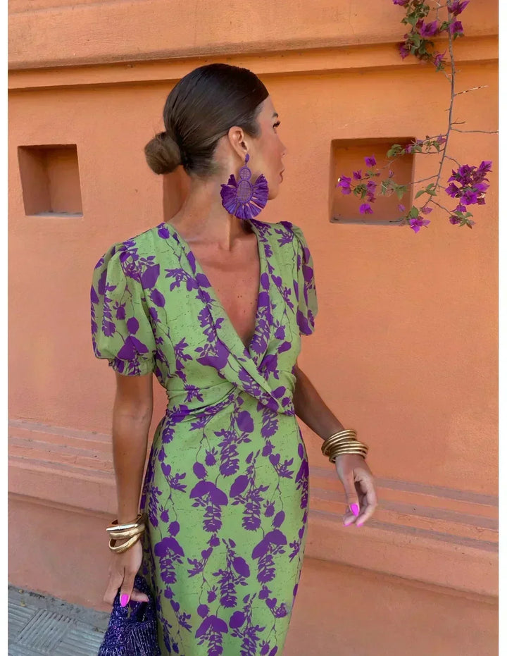 Lucinda™ | Boho V-Neck Floral Pleated Dress
