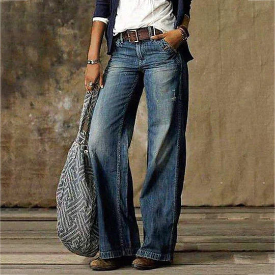 Stevie | Women's High Waist Wide Leg Jeans Flared Denim Retro Flares