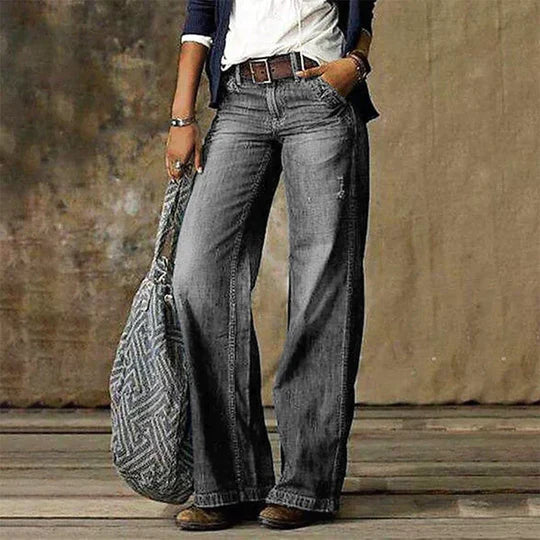 Stevie | Women's High Waist Wide Leg Jeans Flared Denim Retro Flares