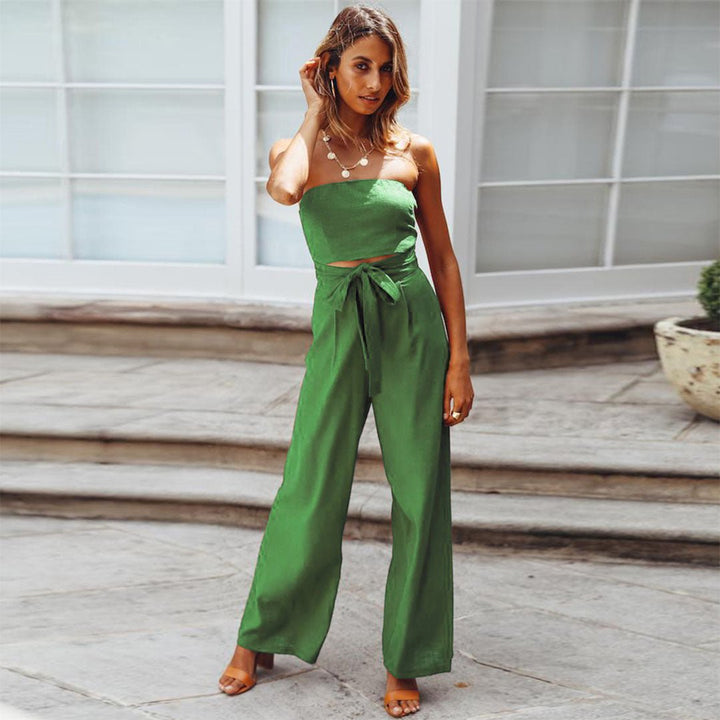 Luna | Women's Strapless Wide Leg Jumpsuit Tie Waist
