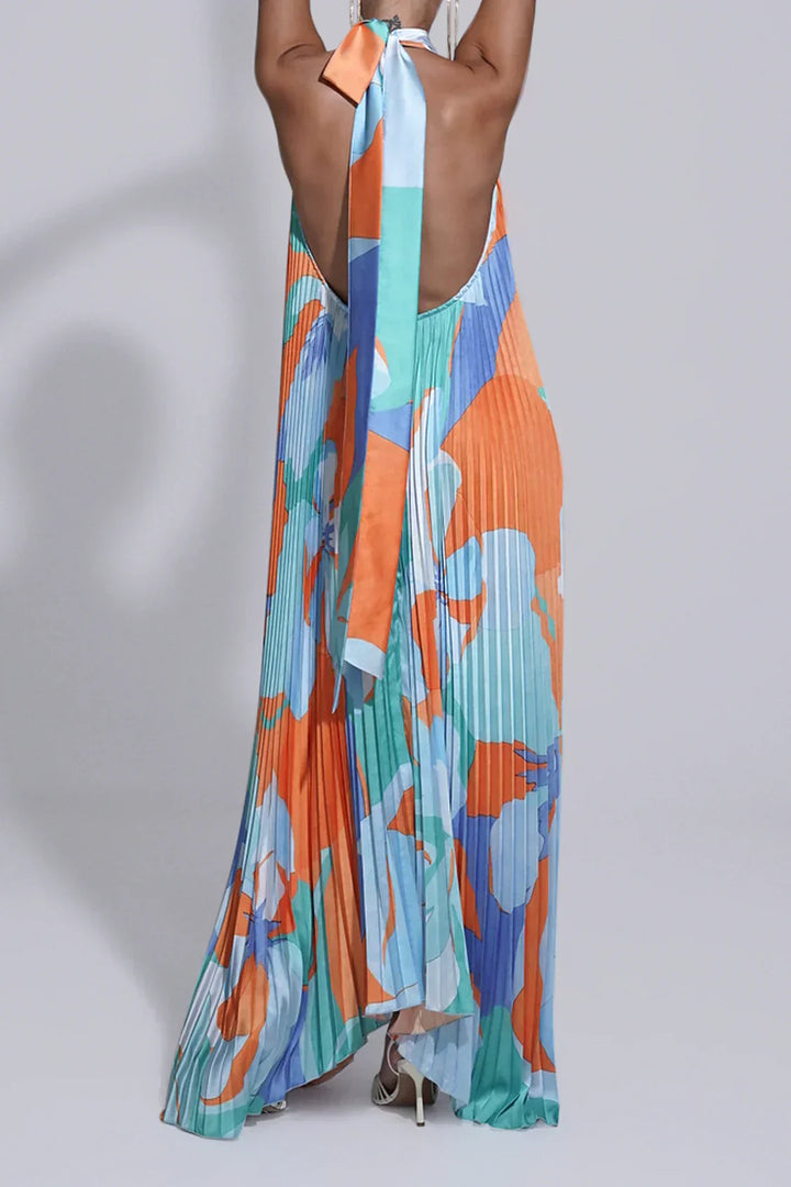 Isla | Elegant Halter Pleated Maxi Dress