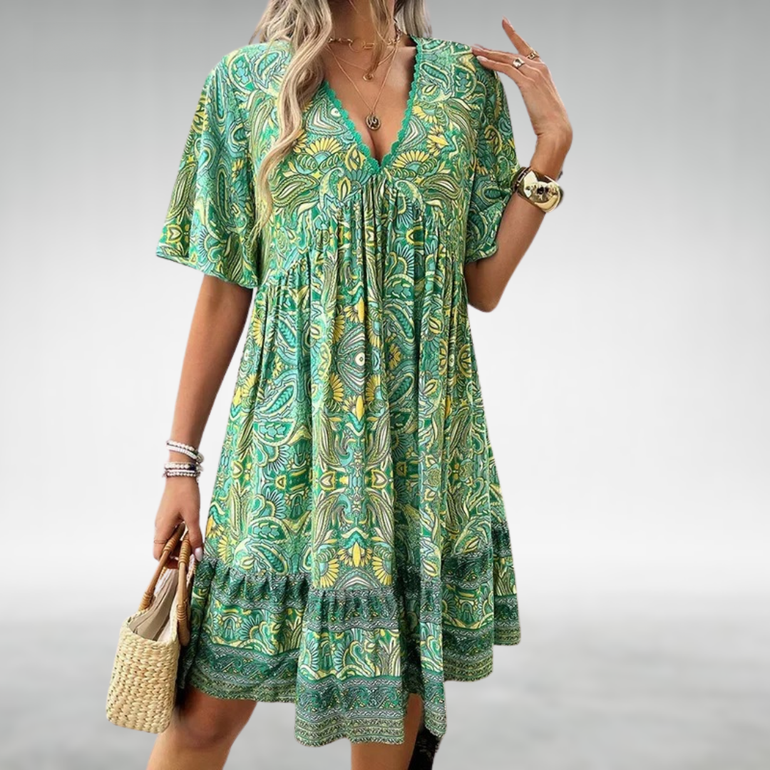 Adriana | Summer Boho Paisley Print Mini Dress