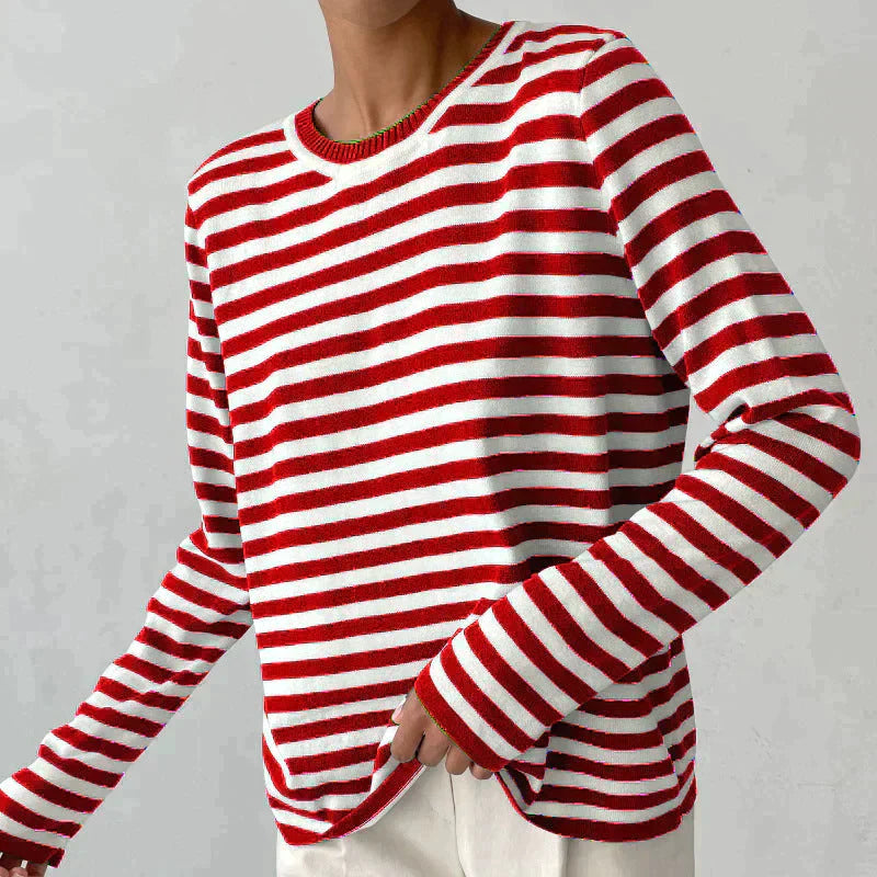 Stella | Women's Striped Knit Sweater Long Sleeve Crew Neck Pullover