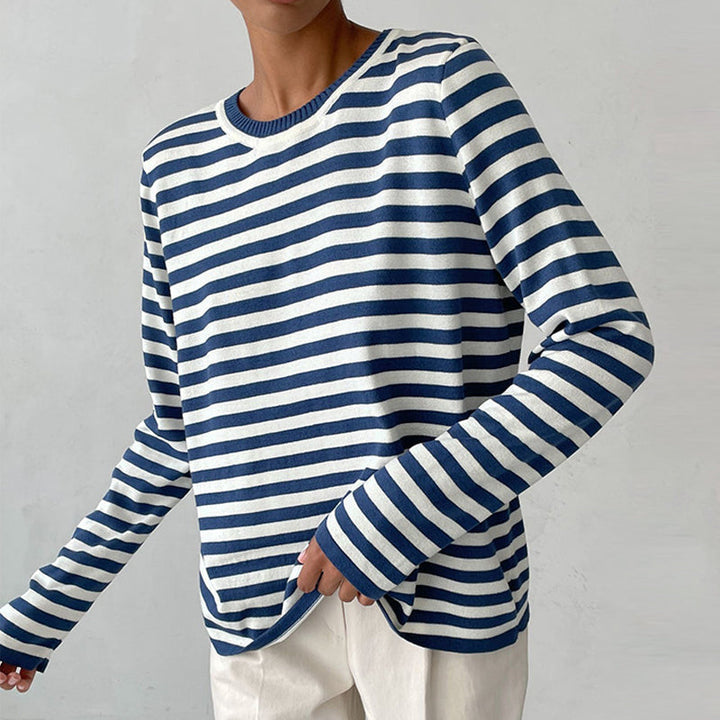 Stella | Women's Striped Knit Sweater Long Sleeve Crew Neck Pullover