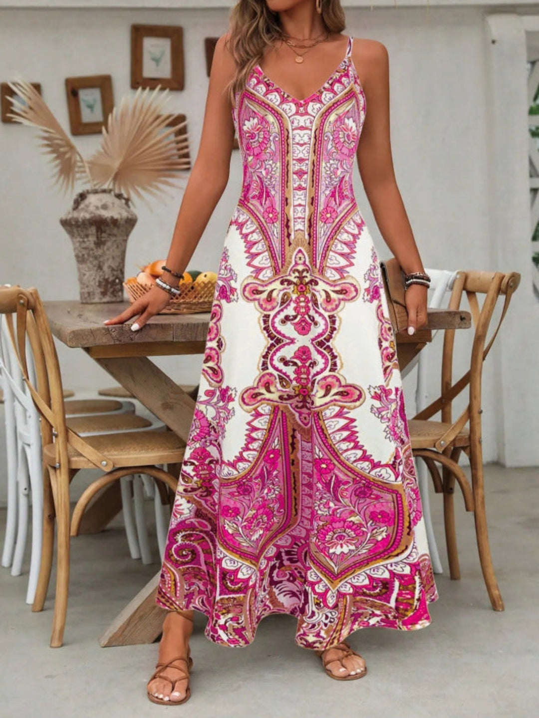 Maya | Women's Mandala Print V-Neck Spaghetti Strap Maxi Dress