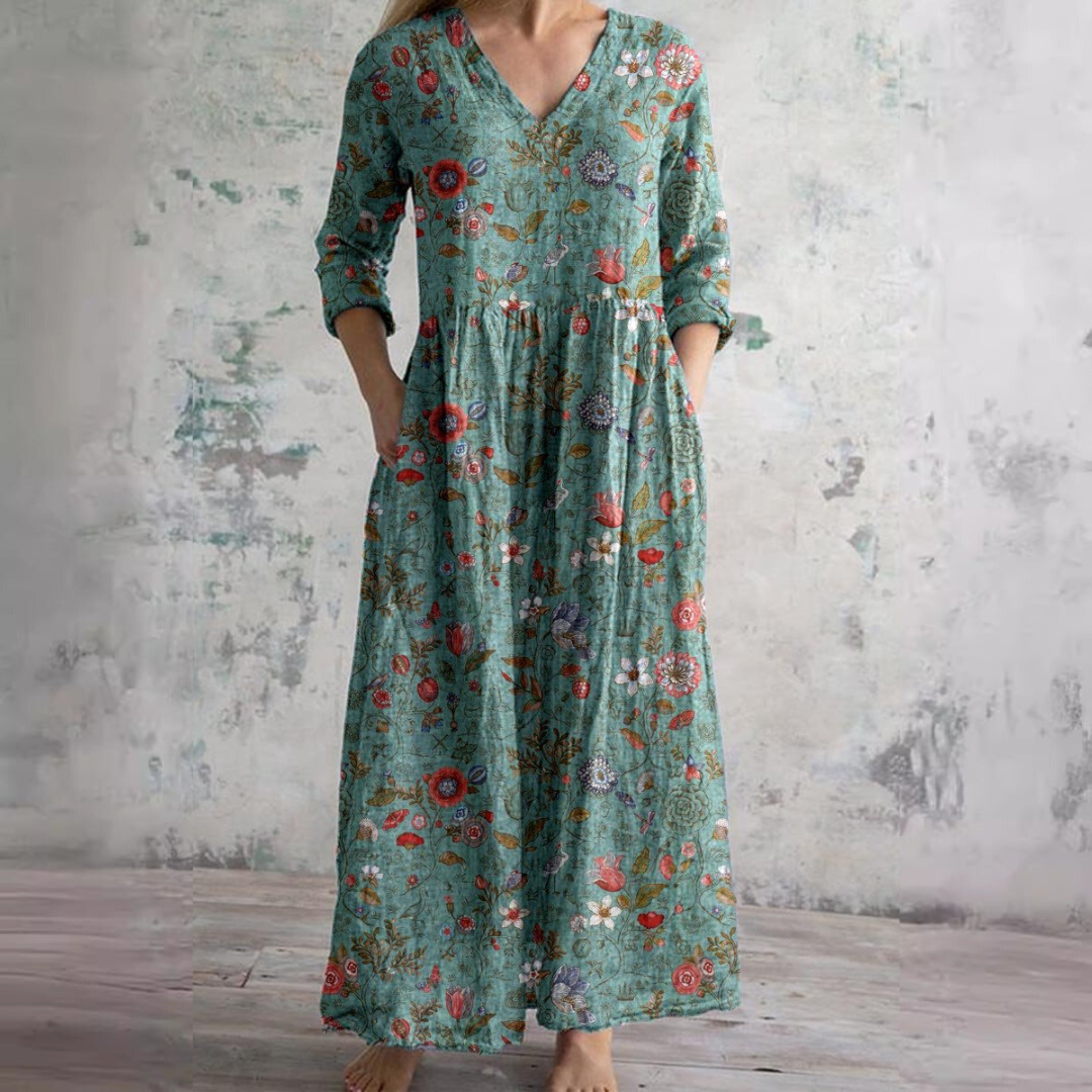 Ivory | Floral Whimsy Boho Maxi Dress