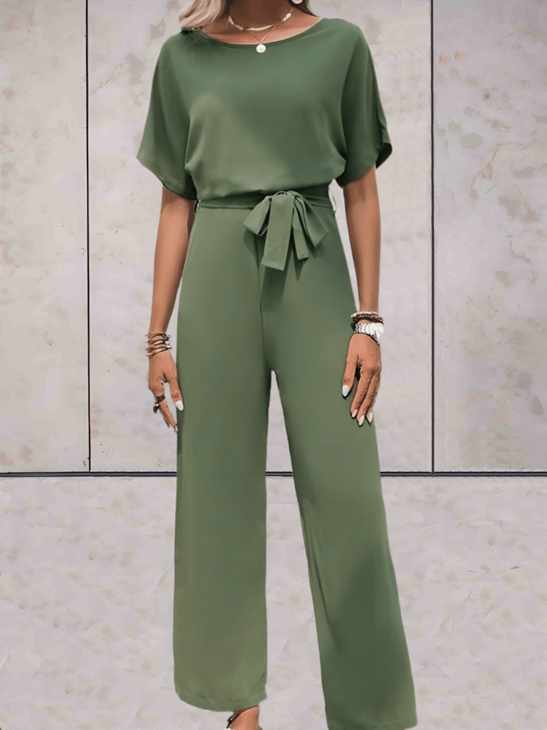Noa | Women's Wide-Leg Jumpsuit Short Sleeve Belted Casual Playsuit