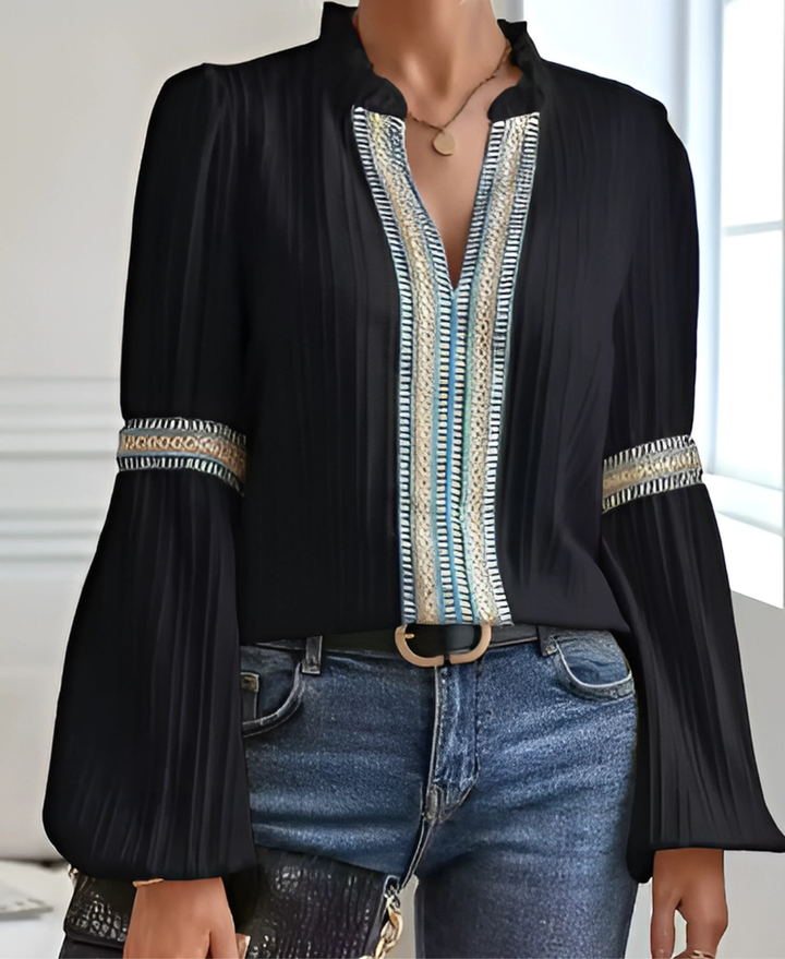 Monica™ | Vintage V-Neck Blouse