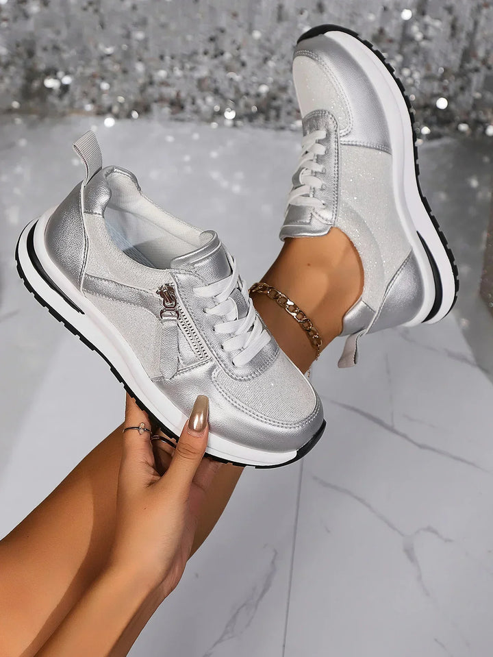 Sienna | Women's Metallic Lace Up Side Zip Platform Sneakers
