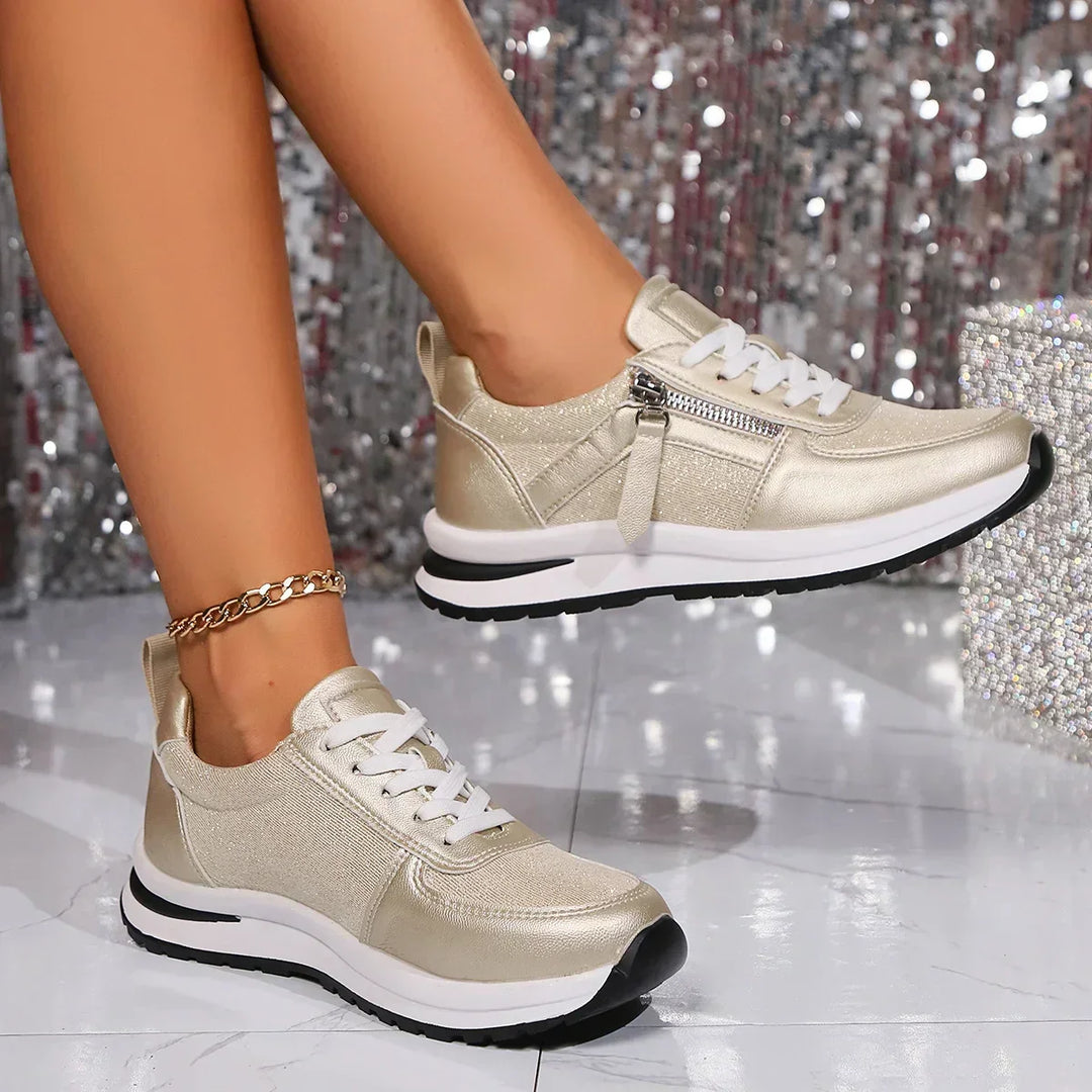 Sienna | Women's Metallic Lace Up Side Zip Platform Sneakers
