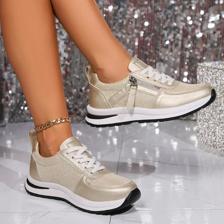 Sienna | Women's Metallic Lace Up Side Zip Platform Sneakers