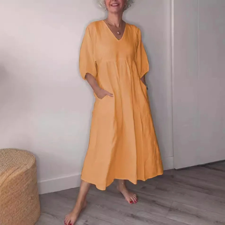 Lucy | Casual V-Neck Midi Dress with Pockets