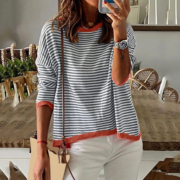 Hailey | Women's Oversized Striped Sweatshirt with Contrast Trim