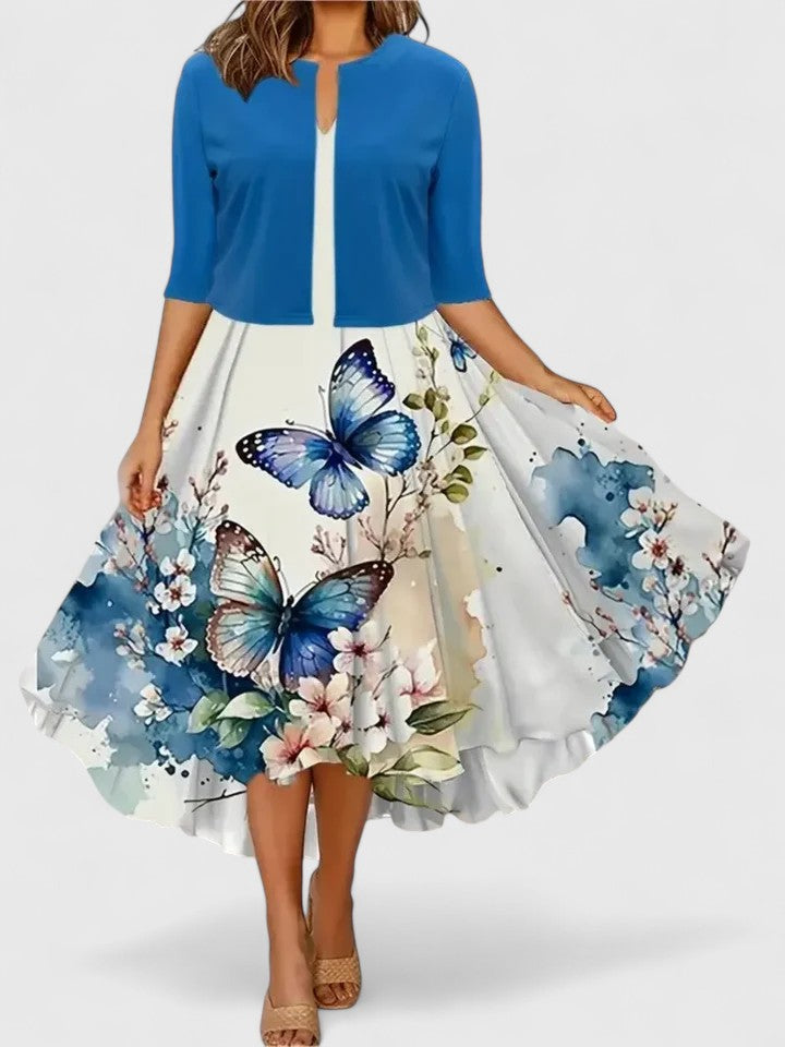Belle | Women's Floral Midi Dress with Cropped Jacket Two-Piece Set