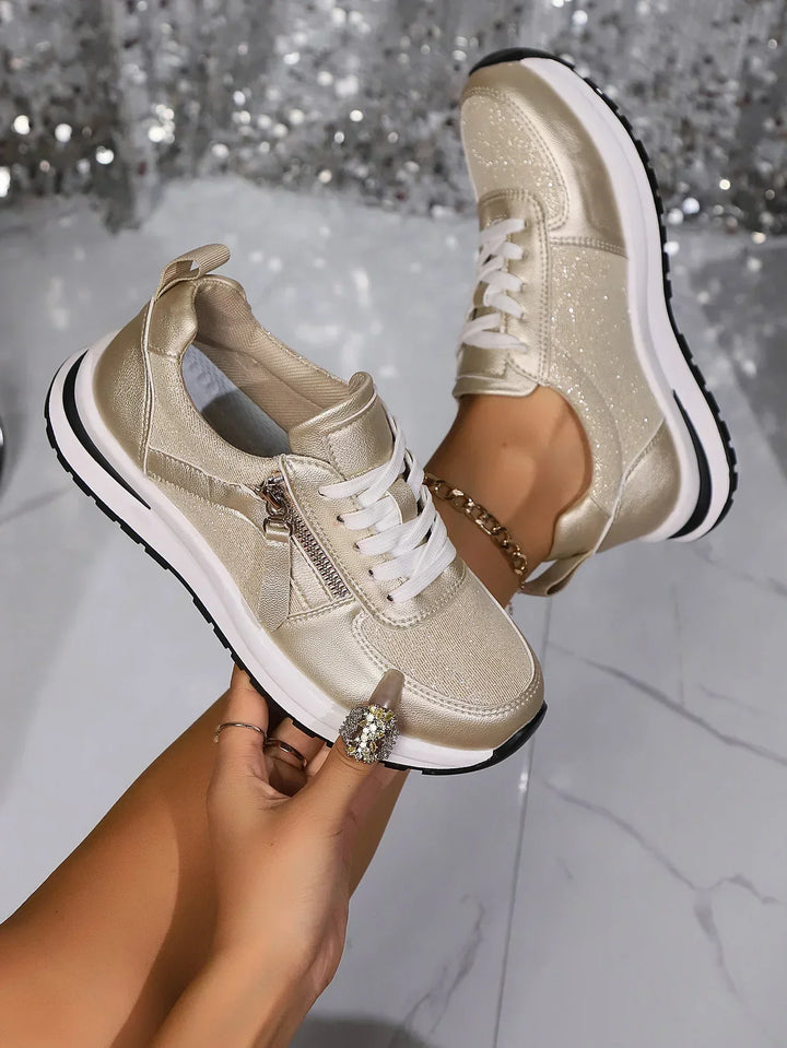 Sienna | Women's Metallic Lace Up Side Zip Platform Sneakers