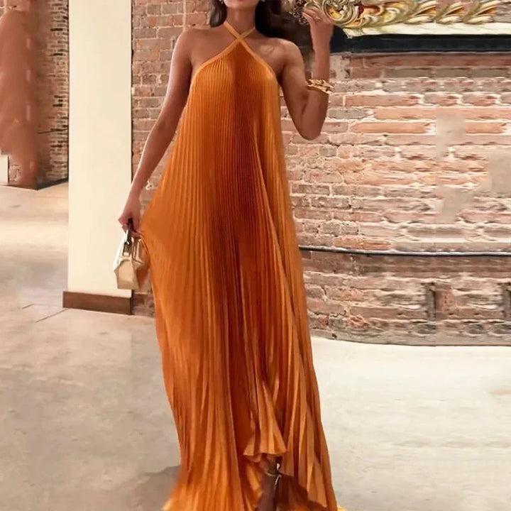 Mira™ | Chic Pleated Halter Neck Maxi Dress