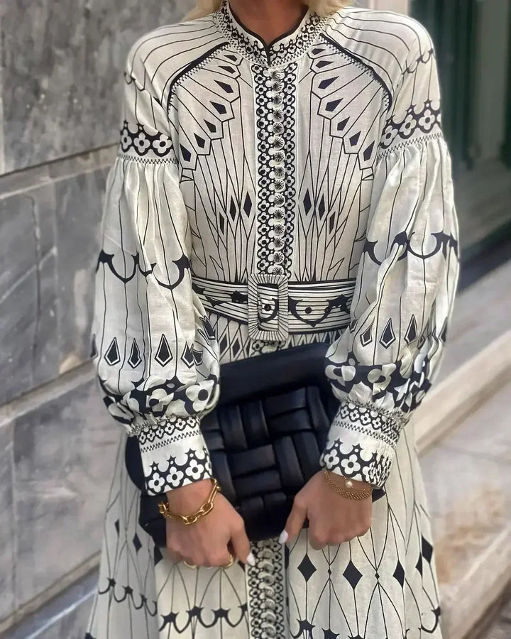 Mirabel™ | Elegant Retro Pattern Print A-Line Dress