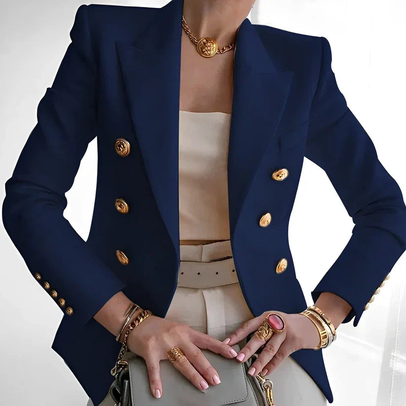 Elan | Women's Double Breasted Blazer Gold Button Tailored Jacket