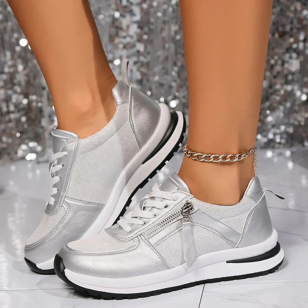 Sienna | Women's Metallic Lace Up Side Zip Platform Sneakers