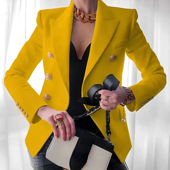 Elan | Women's Double Breasted Blazer Gold Button Tailored Jacket