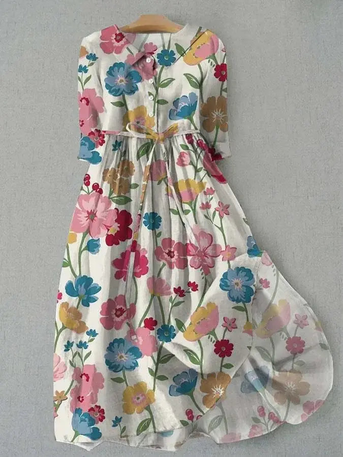 Sienna | Button-Up Waist Tie Floral Dress