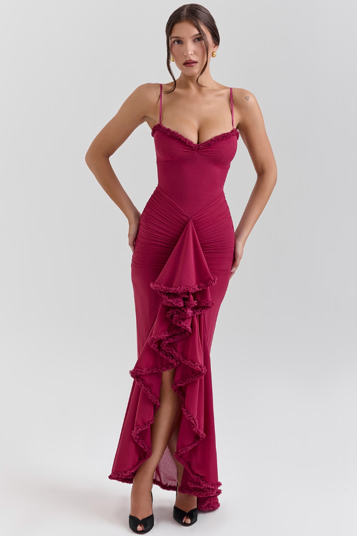 Fauna | Ruched Ruffle Dovetail Party Dress