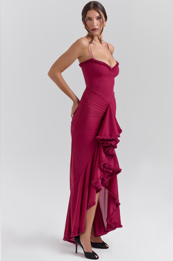 Fauna | Ruched Ruffle Dovetail Party Dress