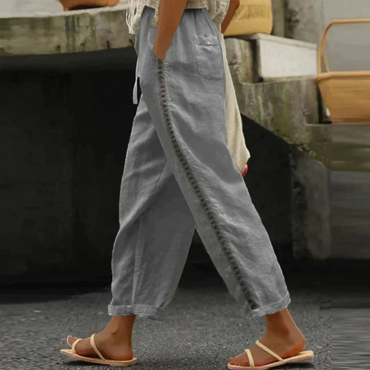 Demi | Women's Wide Leg Linen Trousers with Drawstring Waist