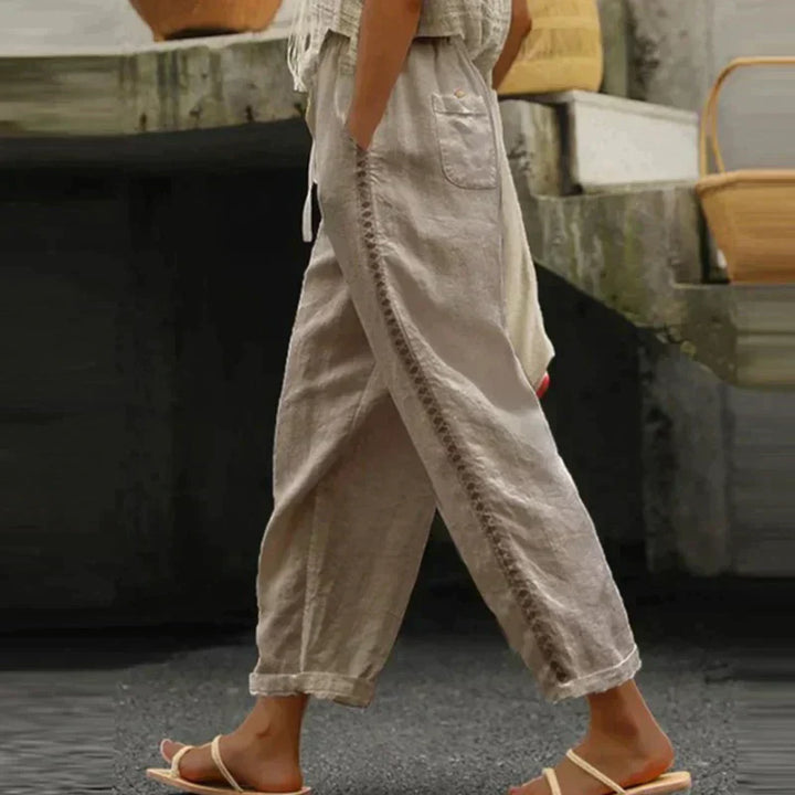 Demi | Women's Wide Leg Linen Trousers with Drawstring Waist